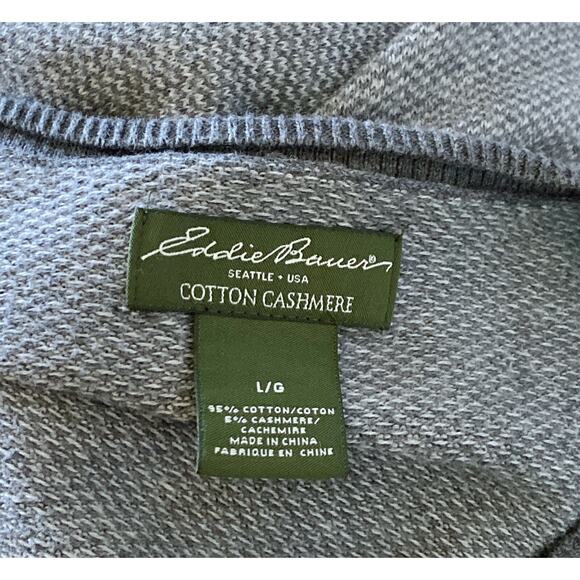 EDDIE BAUER Mens Size Large Gray White Cashmere Cotton V Neck Pullover Sweater - Picture 7 of 7
